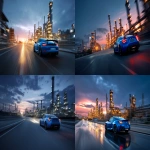 **A blue sports car in motion pulling into an oil refinery with the refinery easily visible. make it epic blue lighting. epic sky at dusk. dark gradients cinematic --ar 3:2 --v 7.0** - <@1264975901624631358> (fast)
-# Create, explore, and organize on [midjourney.com](<https://midjourney.com/imagine?from_discord=1>)