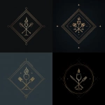 **minimal luxury line art emblem of a crossed wine glass and fork with a small elegant flame in the center, geometric frame, single color metallic foil style, elegant composition, balanced symmetry, refined modern luxury aesthetic, no people, vector style** - <@1141890881742458911> (relaxed)