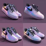 **custom air force 1 shoes designed as an iridescent light pink colorway. the shoe laces should be black leather. the nike check should be black. resolution is hyper realistic. show details in the leather material.** - Variations (Strong) by <@917332670239895563> (fast)