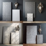**Two frames with an intricate grey and white patterned stencil painting on the left, and a very large blank canvas in the middle painted entirely in grey with no patterns or designs. On the right is a vintage silver baroque ornament piece with gold accents hanging on the wall, in a simple and elegant style, with natural light and a dark background, detailed. --ar 128:119** - <@1313000520759377972> (fast)
-# Create, explore, and organize on [midjourney.com](<https://midjourney.com/imagine?from_discord=1>)