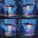 **psychedelic painting of a ufo abduction** - Variations (Strong) by <@220297650220695552> (fast)