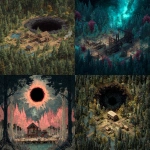 **a sawmill in the woods, surrounded by a dark energy, while the forest around is bright.** - <@510783864256331776> (fast)