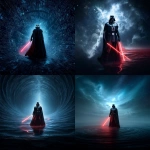 **Darth Vader standing in a cosmography void in space holding a light saber, --oref <https://s.mj.run/3QYY-53_RTk> --stylize 70 --chaos 8 --raw** - <@1199636219324289047> (turbo)