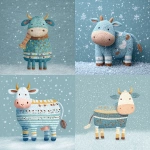 **A light blue background illustration of a cow in a knitted yarn style. The cow has colorful details on its fur, such as brown dots and white stripes, giving it a playful and whimsical character. Snow is gently falling around. The entire scene, including the background, is rendered in a flat, knitted yarn style with minimal shading, creating a charming and whimsical atmosphere.** - <@1263833281322029154> (fast)
-# Create, explore, and organize on [midjourney.com](<https://midjourney.com/imagine?from_discord=1>)