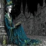 **poster of a lonely street corner at night streetlights with woman hitch hiking, Enki Bilal art B&W tykho moon woman, perfectly beautiful people, Enki BIlal illustrated STyle, extreme details, rich dynamic colors, spirit, invocation, 3d, stars, esoteric, sheer, Peridot, emerald green. citrine, ultramarine blue, diamonds, gold, sunset, high contrast, painting classic, oil , diodes, bows, velvet vogue, iridescent, holographic, full body pose, transparent details, colorized, neon pastel color palette, photorealistic, highly detailed, transparent parts, looks like professional hdr photography in fashion magazine, editorial photography, global illumination, moody lighting, post-processing, glowing shadows, chromatic aberration, black and white balance, scattering, beautiful cinematic lighting, lumen reflections, post-production, high fashion, tone mapping, shaders, diffraction grading 3d, octane render, detailed, hyperrealistic, 8k, --chaos 99 --ar 8:5 --exp 50 --stylize 750** - Image #1 <@843177938186797076>