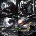 **In the woods, a dragon monster was burned. 282313 Anime, perfect details, glossy, anime style, HD 32k --ar 3:5 --raw --sref <https://s.mj.run/C4LBTfT22GA> <https://s.mj.run/kIk1DMj5RxA> <https://s.mj.run/qqPwqlnbEws> --sw 100 --stylize 700 --iw 0 --niji 6** - <@409716268476923920> (fast)