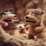 **omg a dog shooting a bear claymation --ar 3:4 --s 250 --v 7.0** - Image #2 <@974789918188535848>
