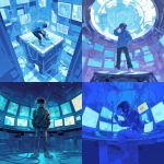 **a teenage boy wearing a bike helmet and jeans frozen in ice inside a high tech control room drawn by pepe larraz --niji 6** - <@1145988575888953424> (fast)