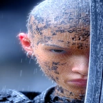 **orc woman, fangs, in the heavy hard rain, tempest, lightining, incandescent katana, tattooed head, super vitreous blank white eyes like empty blind eyes, editorial illustration of a young cyberpunk Asian girl warrior, punk hair cut half bald, from the underground cluber Tokyo drift club subculture, dendrokinetic Gang tattoo, blurred makeup, angry, kanji, --ar 3:5 --raw --p f6gpn1a sw3hfp8 o7iksp7 --stylize 750 --v 7.0** - Image #2 <@1054482006731395092>