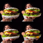 **<https://s.mj.run/f-2e9tfy9B8> unveil a new hamburger called "KETO BURGER" advertisement for a burger with double burger patty and melted cheese and a big piece of butterleaf lettuce and a big slice of tomato in a white bun made from egg whites with black and white sesame seeds on the bun, the bun looks like an omelette made from the white part of the egg only, dark background --no paper under the burger --no fried egg --v 7.0 --ar 2:3** - Variations (Region) by <@1103975769467789322> (relaxed)