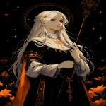 **in the style of Rose Besch and Alphonse Mucha, a cinematic scene featuring the French Eleanor of Brittany, Abbess of the Royal Abbey of Fontevrault, wearing her royal black and white habit, holding her golden bejewelled crosier in her right hand, blue skies, bright sun, medieval France, dynamic pose, cartoon style, 8k, UHD --ar 2:3 --p ubszgfa --s 700 --sref 1662338142 238810998 704438408 --v 7.0** - Image #4 <@203743660951470080>