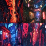 **comic book Cel-shaded anime style with bold clean linework, densely graffiti-covered alleyway at night, every wall covered top to bottom in overlapping tags, throw-ups, handstyles, stickers and spray-paint layers, no empty space, glowing red neon signs and red ambient lighting illuminating the blacked-out alley, wet ground reflecting red light, gritty urban atmosphere, chaotic street-art overload, highly stylized and dramatic composition --ar 16:9 --niji 6** - <@257221362568003584> (fast)