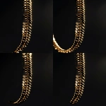 **hyperrealistic photo of a luxurious gold chain hanging in complete darkness, sharp shadows, front view, highly detailed metallic texture, dramatic lighting contrast, minimalist composition, pure black background, --v 6.0 --ar 9:16 --stylize 10 --raw** - Zoom Out by <@1143462810593013840> (fast)