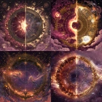 **A massive, glowing wheel suspended in a cosmic void, divided into contrasting halves representing fate’s dual nature one side fiery and chaotic with bursts of explosive energy, the other calm and orderly with intricate geometric patterns. Twin ethereal figures emerge from each half, mirroring each other in dynamic motion. Surrounding the wheel are floating arcane symbols and celestial constellations that hint at destiny and chance. The background blends deep purples, golds, and fiery reds with shimmering highlights. Symmetrical composition, rich texture, anime-inspired details, dramatic lighting, and a mystical, powerful atmosphere.** - <@189255832385486848> (fast)
-# Create, explore, and organize on [midjourney.com](<https://midjourney.com/imagine?from_discord=1>)