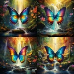 **dream like image of rainbow colored butterfly, forest background, waterfall, epic scenery, photorealistic --v 5.2** - Variations (Strong) by <@754226842650542162> (relaxed, stealth)