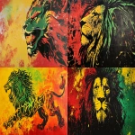 **rasta lion of judah , tri color (yellow , green, , red) lion dance stencil art, --ar 16:9** - <@943927621371170866> (fast)