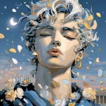 **portrait, moonstones carved out david the statue mixing with the elements of love, peace and hope, particles falling and flying away in the air, etheeal vaporized hues --p rqbkp43 --s 1000 --v 7.0 --sref 2375805925 --ar 1:1 --raw --w 5 --exp 30 --c 5** - Image #1 <@1152889510158401576>