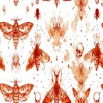 **scary nightmare, delusional, dmc, moths and skulls, white, red, orange, symmetrical, a rorschach test, silence of the lambs, too many tiny spiders, in alcohol ink and watercolor style, moth --ar 16:9 --tile --v 7.0** - Image #4 <@1406686606219546705>