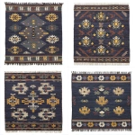 **a dark blue, hand-woven rug with geometric patterns in earthy tones, including green and yellow accents, inspired by the tribal art of savanna johnson's work. the design includes stylized shapes like flowers or hearts, arranged to create an intricate pattern that captures both traditional forms and modern aesthetics. this tapestry combines elements from different cultural styles for artistic harmony. it is a symbol of unity through diversity. --ar 85:128 --v 7.0 --sref <https://s.mj.run/C-G2kyPXA2M>** - <@1192031629271638126> (fast, stealth)