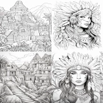 **coloring pages drawing South America, in the style of mixes realistic and fantastical elements, dreamlike illustrations, bloomcore, tasteful use of negative space, sketchfab, adventurecore, magic realism --ar 83:107 --v 5.2** - <@1144501518293282817> (fast)