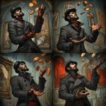 **a man catching coins in a numismatic madness --sref <https://s.mj.run/kKRWWBM5fkc> --v 7.0 --raw** - Variations (Strong) by <@1071135204846096475> (fast)