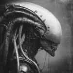 **black and white photograph / of a ripped alien man / infused with massive biomechanical tendrils / etched with intricate textures / heavy industrial aesthetics / dark futuristic fantasycore / eerie / foreboding / grainy / gritty / grungy / macabre / menacing / mysterious / ominous / phantasmagorical / strange / uncanny** - Image #4 <@1080572898269466724>