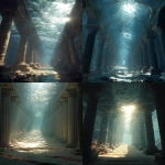 **an endless corridor of colonnades , ancient atlantean underwater temple, fishes, sunflares --ar 9:16 --v 7.0** - <@1054482006731395092> (fast)