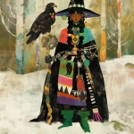 **Warrior witch thundersnowpunk with long braids and stylized warrior witch’s hat and eagle companion in the snow --sref 1999999999 1999999991 416557976 2252558232 698008135 1078492728 2187294478 217414415 416417418 7337 80085 696969 47 73 97 100 --sv 4 --niji 6 --p grjlt42 --raw** - Image #3 <@948741381743083580>