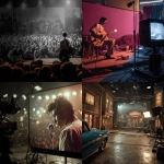 **Create a high-quality ultra-realistic photo background which is colour graded of a 1950s gene vincent rock and roll concert. Have a large tv / screen on the right hand side near the edge of the picture which you can see the whole screen** - <@1168106068602261574> (fast)