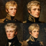 **painted Regency era portrait of a napoleonic era officer. Black uniform, twenty two years old. Blonde with blue eyes.** - <@645095506447564800> (fast)