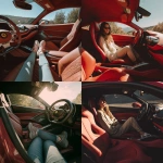 **relistic iphone camera quality natural lighting photograph woman comfortably sitting drivers seat of a modest ferrari with her legs outside of the car facing out** - <@1064696218443317378> (fast, stealth)