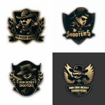 **Championship crest logo, mascot from <https://s.mj.run/0YJ5tEWTSMU> centered, gold accents with black field, laurel wreath, crossed cues, elegant serif lettering "DON HICKEY SHARP SHOOTERS", prestigious esports emblem --v 6.0 --ar 1:1** - <@1007735812500246591> (fast)