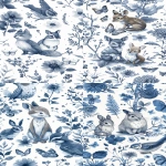 **a pencil drawing of cute woodland animals in blue and gray on a white background, surrounded by wildflowers, butterflies, and birds. the pattern is seamless, with various forest creatures arranged to create an organic design that can be used for wallpaper or fabric designs. it has the feel of a hand-drawn illustration with soft shading and a limited color palette. --ar 4:7 --v 6.0 --s 250** - <@756269320539209761> (fast)