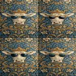 **<https://s.mj.run/0GMbnBQLfYo> william morris wallpaper design of humanoid cows wearing sunglasses and wearing a crown, using 3 colours only --no birds --iw 3 --ar 13:25 --v 7.0** - Variations (Region) by <@1103975769467789322> (relaxed)