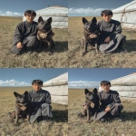 **<https://s.mj.run/o_yLqhTb4aU> <https://s.mj.run/6fMYZkMLVic> A teenage boy sitting next to a dark-colored German Shepherd dog near a traditional Mongolian yurt on grassland, wearing traditional Mongolian casual clothing, the dog wearing a decorative collar around the dog's neck similar to reference image, scattered wildflowers on the prairie, shot with iPhone camera, midday lighting, natural sunlight, portrait photography, vertical composition --ar 2:3 --iw 1.5 --v 7.0** - Variations (Strong) by <@366883290000392193> (fast)
