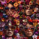 **Close-up portrait of a european supermodel man keep an package with a serene expression, wearing oversized sunglasses adorned with intricate floral designs and gemstones. Her face is surrounded by an explosion of vibrant flowers, including roses, orchids, marigolds, and peonies in various colors like red, pink, orange, yellow, and lavender. The flowers are lush, detailed, and layered, creating an artistic, dreamlike frame around her face. Her dark hair is sleek and partially visible, blending harmoniously with the floral arrangement. The background is a soft, dark tone that emphasizes the vivid colors of the flowers and the reflective surface of the sunglasses. The lighting is soft and diffused, adding a luxurious, ethereal touch to the composition. foxfire --v 6.0** - <@1011382062445498399> (relaxed)