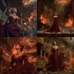 **Celebrated opera singer clutching moonstone brooch on her burgundy silk gown as the Vienna opera house erupts in flames around her, golden tears streaking her powder-white stage makeup while she continues her final aria despite the roaring inferno consuming the ornate bronze balconies above, massive crystal chandeliers crashing down in explosions of glittering glass while her voice soars over the pandemonium of panicking aristocrats, her emerald velvet cape billowing in supernatural winds as she channels decades of passion into this ultimate performance, carved ivory pillars cracking and splintering while orange firelight dances across Art Nouveau murals of dancing nymphs, the moonstone at her throat pulsing with ethereal silver light that seems to hold back the advancing flames, her elaborate copper hair ornaments catching the chaotic interplay of shadow and blazing illumination as century-old tapestries turn to ash, delicate mother-of-pearl opera glasses scattered across marble floors now slick with champagne and fear, the singer's defiant stance on the collapsing mahogany stage as she delivers her crescendo to an audience of fleeing shadows, her final note echoing through smoke and ruin as the moonstone brooch blazes like a fallen star against the apocalyptic grandeur of burning art and dying dreams --v 7.0** - <@281826490209796096> (relaxed)
-# Create, explore, and organize on [midjourney.com](<https://midjourney.com/imagine?from_discord=1>)