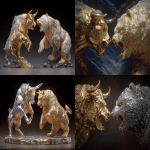 **Brass Bull vs. Chrome Bear, Wall Street --ar 3:2 --v 7.0 --s 250 --exp 50** - <@1069784779991548015> (relaxed, stealth)