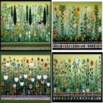 **layers of folk art garden borders filling the canvas area in the style of a sampler layout --ar 16:9 --sref 804206141** - <@409716268476923920> (fast)