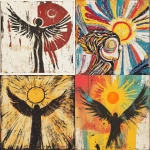 **Music graphic design block print with crayon / brushstrokes. Depicting an image of angel love, sun shining down. The overall style is very abstract and minimalist tribal with a lot of energy. Text saying 'Wes Colstock' 'Angel Love' --v 6.1** - <@1175766308323864687> (fast, stealth)