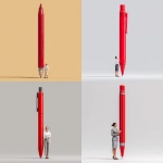**a tiny, white female office manager holding a giant red pen that is taller than she is.** - <@1161376171972382821> (fast)