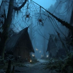 **add some large wood spiders. Add cocoons made from spider web and lots of spider webs. --v 7.0 --ar 4:3** - Image #4 <@250270395821719552>