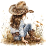 **22w litlle girl cowboy hat and boots with flowers waterpaint in a white background --stylize 250 --v 6.0** - Image #1 <@1135636698060038216>