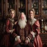 **danta claus with his femaale assistents in his opalized wood cabinet --ar 7:5 --v 7.0 --raw** - Image #3 <@1071135204846096475>