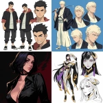 **original anime character, hand-drawn portrait style, thick bold outlines, clean cel-shading, visible sketch lines, crosshatching on fabric folds and underlying anatomy, ultra-detailed line art with zero clutter, sharp and defined facial features, full-color rendering, high visual clarity of face and body, character-centered composition include multiple perspective variants: frontal heroic close-up (face and torso squared), three-quarter angle showing jawline and stance depth, low-angle upward shot for size and presence, high-angle downward for clothing detail, side profile close-up with flowing fabric and sharp expression uncluttered background, zero special effects, only character and clothing, emphasis on silhouette, expression, pose, and detailed costume, anime character design with clear visual logic --niji 6 --raw** - <@266429059049848832> (fast)