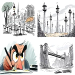 **panopticon ; in style of mechanical pencil sketch with cross hatching lines withough contour lines, pecil stokes --no contour lines, anime, manga, colors --ar 16:9 --raw --sref 3717171728 --v 7.0** - <@1135636698060038216> (relaxed)