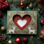 **a christmas card with a space for a photo inside a heart with reindeer and other christmas decorations green and red** - Image #1 <@782283285664366612>