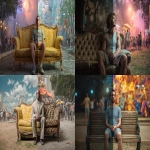 **I want a realistic front view image of a 30-year-old Brazilian man sitting down. 50% of the image should show him sitting on his sofa at home, and the other 50% should show him sitting on a park bench enjoying a street carnival. The image should represent two different worlds. --ar 16:9** - <@1088178834882433214> (fast)