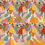 **A cute muslim woman (wears hijab) walking confidently against the crowd on a busy Shibuya-style pedestrian crossing, everyone else moving in the opposite direction. Illustration that portrays 'sense of courage and individuality'. minimalist stylish editorial chic, pastel flat colors, color blocking style mysterious elegant posture, pastel colourful tones, rough watercolor sketch, dreamy setting --sref <https://s.mj.run/6mQWYnkq1dA> <https://s.mj.run/1Mc9T3dUzCQ> --v 7.0 --ar 17:31** - Pan Down by <@1101506216070479952> (fast)