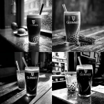 **classic pint of guinness, straw, merge with bubble tea, black and white stylised photo** - <@1176533510887063603> (fast)